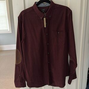 Jcrew casual shirt. Cozy soft 70% cotton/ 30% wool. Leather in elbow patches.